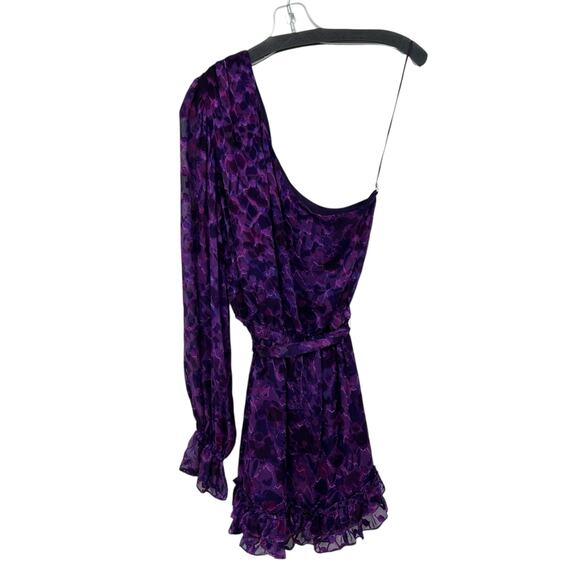 Ramy Brook Purple Michelle Silk Blend One Shoulder Belted Mini Dress Womens 8 - Picture 8 of 8